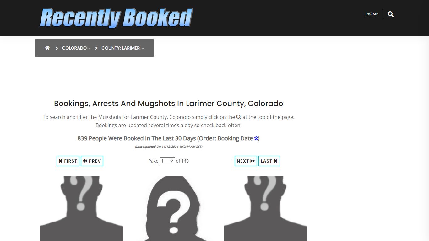 Bookings, Arrests and Mugshots in Larimer County, Colorado