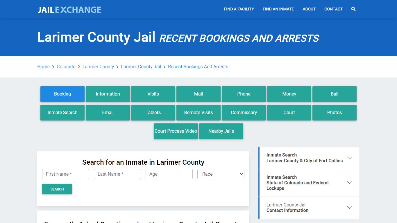 Larimer County Jail Recent Bookings And Arrests - Jail Exchange